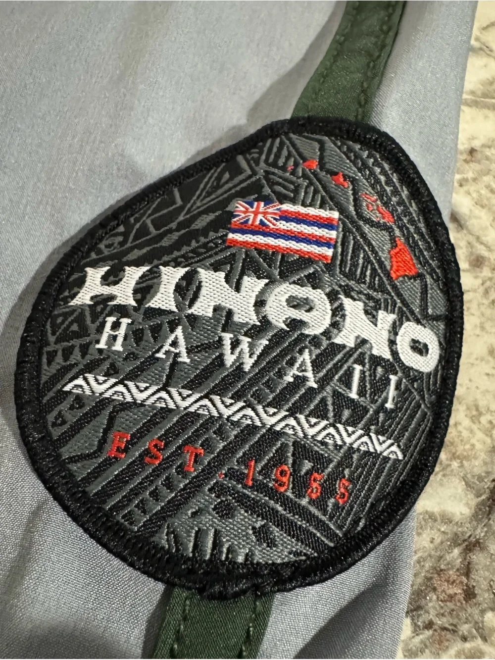 Hinano Hawaii Tahiti Board Shorts Trunks Swim Men’s Size 36 Gray Green